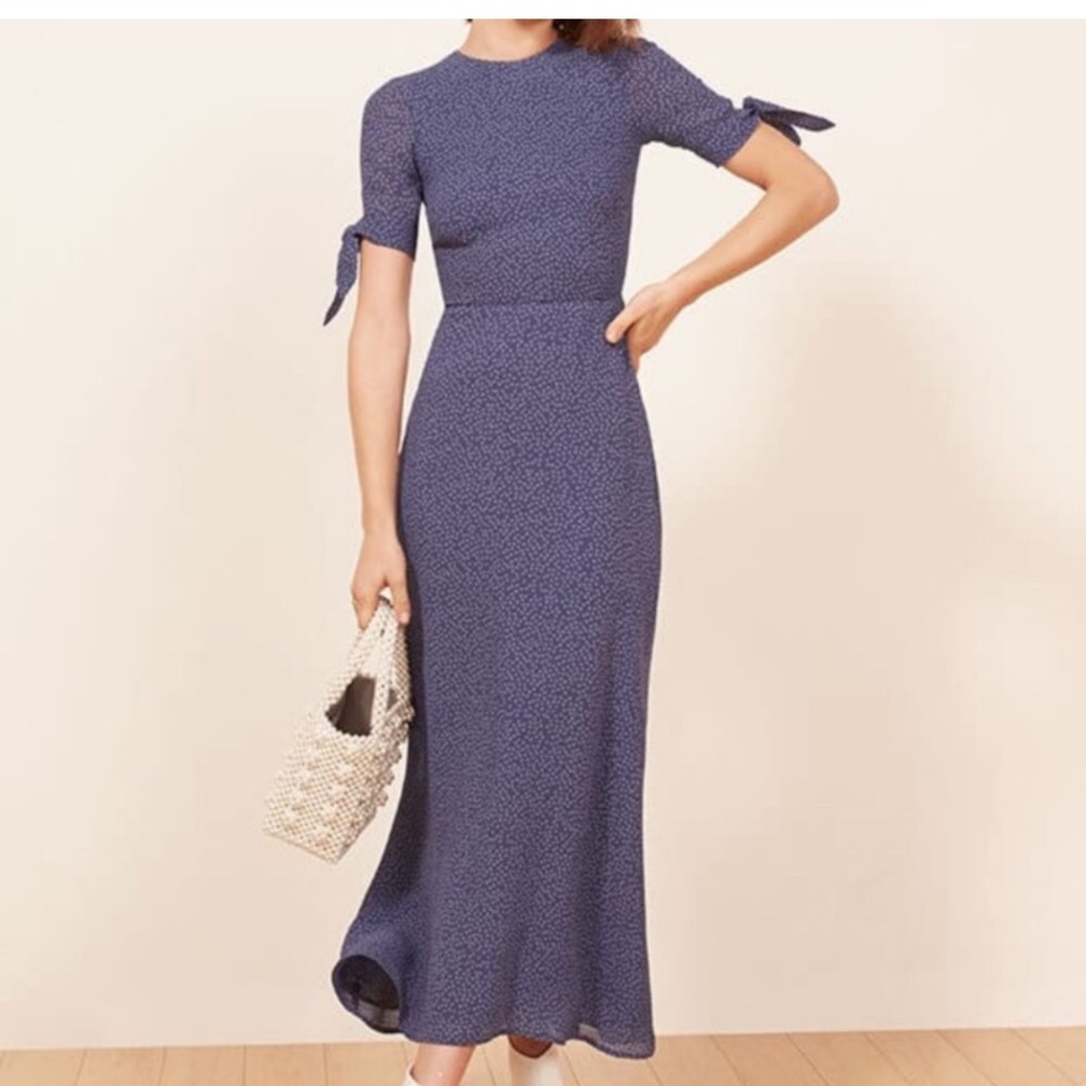 Reformation Indigo Tie-Sleeve Maxi Dress